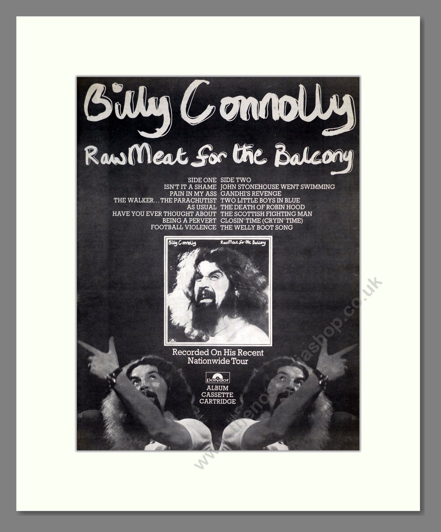 Billy Connolly - Raw Meat For The Balcony. Vintage Advert 1977 (ref AD18669)