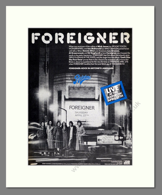 Foreigner - Live At The Rainbow. Vintage Advert 1978 (ref AD18676)