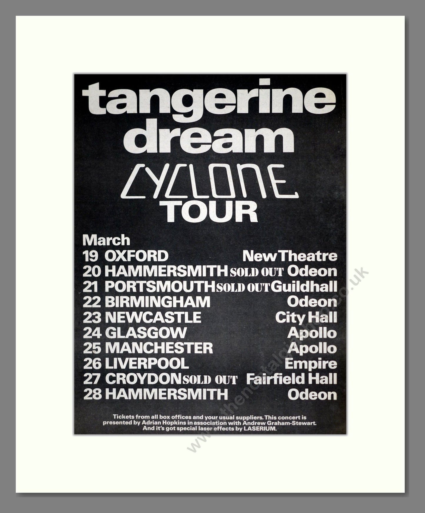 Tangerine Dream - Cyclone UK Tour. Vintage Advert 1978 (ref AD18685)