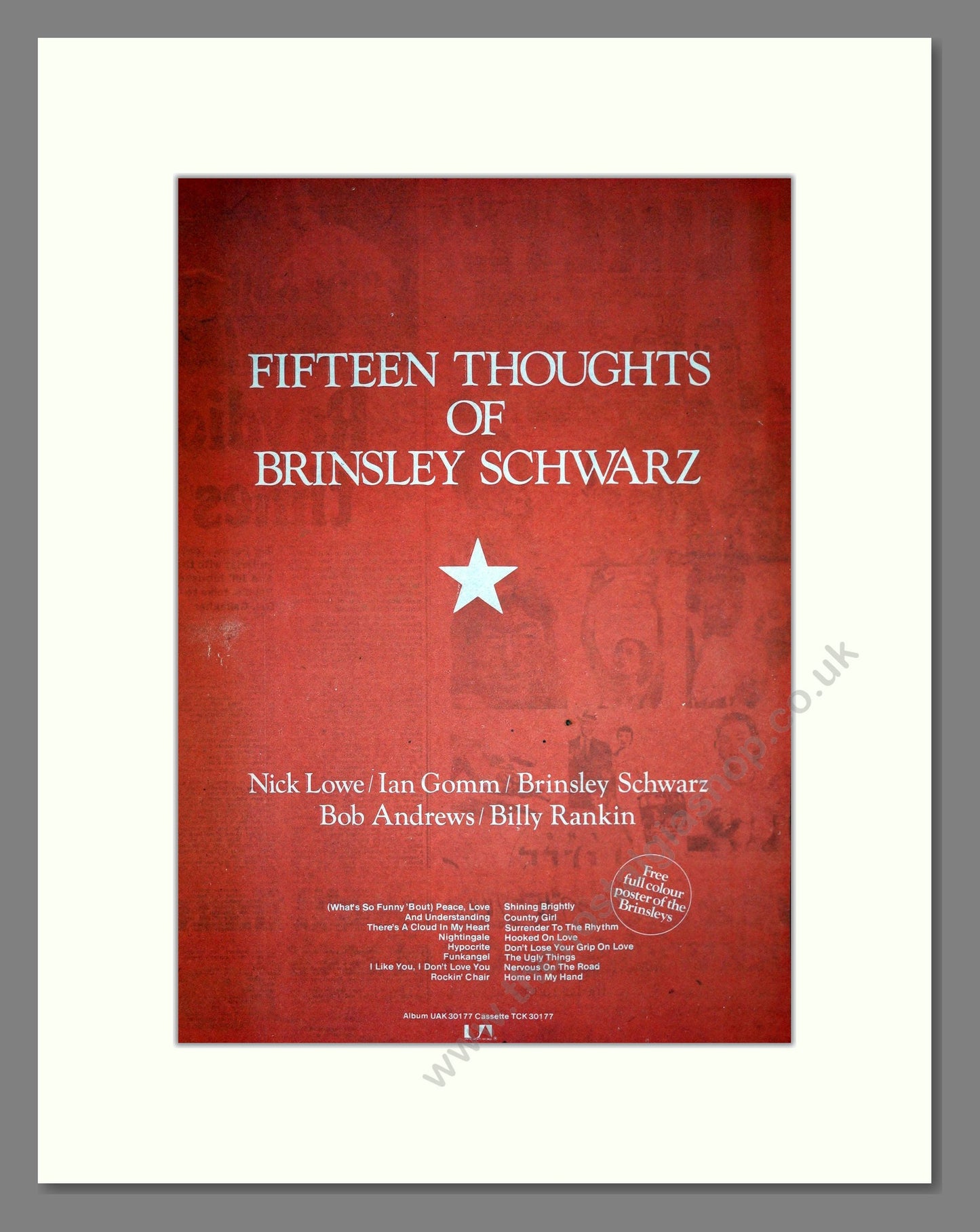 Brinsley Schwarz - Fifteen Thoughts. Vintage Advert 1978 (ref AD18691)