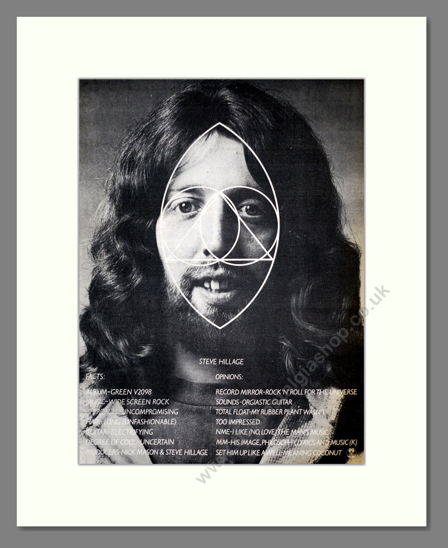 Steve Hillage - Green V2098. Vintage Advert 1978 (ref AD18703)