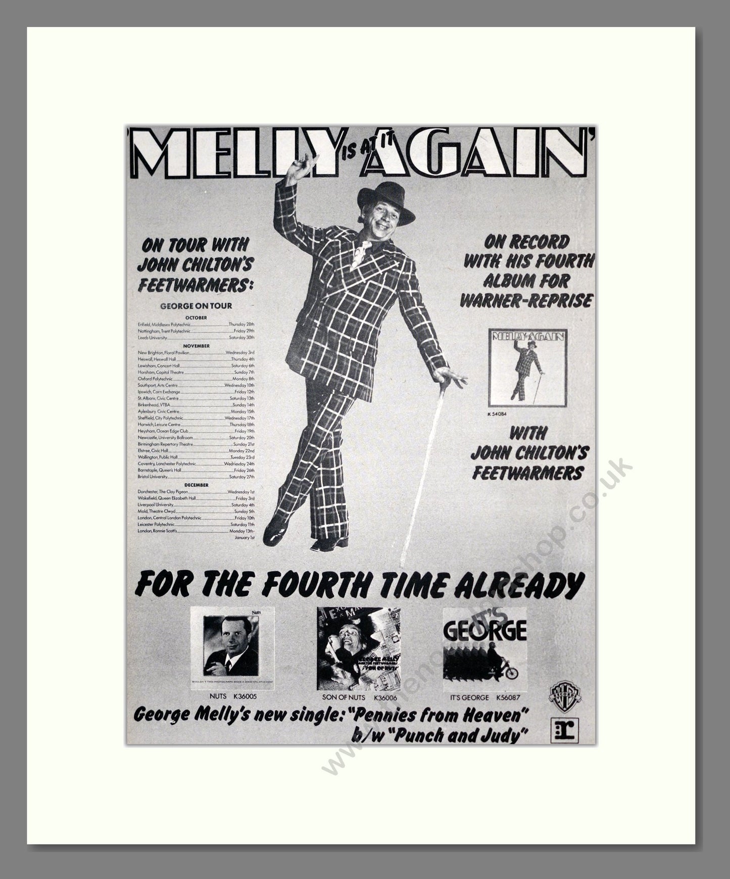 George Melly - UK Tour. Vintage Advert 1976 (ref AD18712)