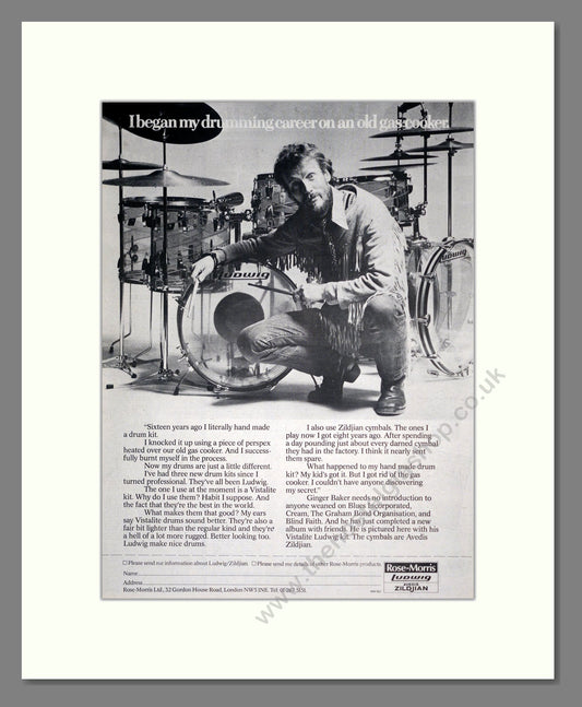 Ginger Baker - Ludwig Drums. Vintage Advert 1976 (ref AD18721)