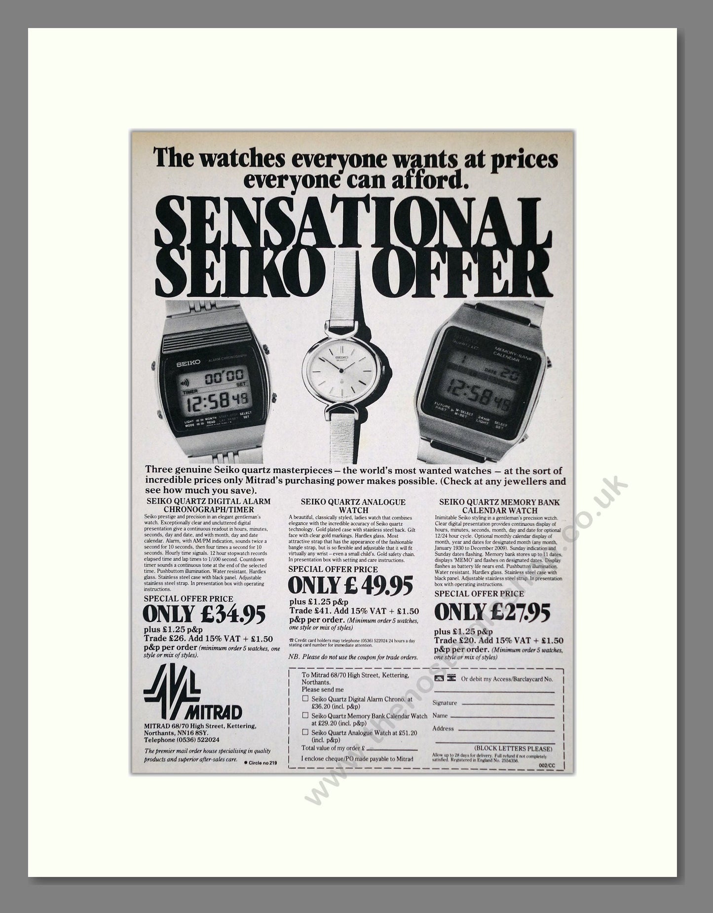 Seiko - Quartz Offer. Vintage Advert 1981 (ref AD62197)