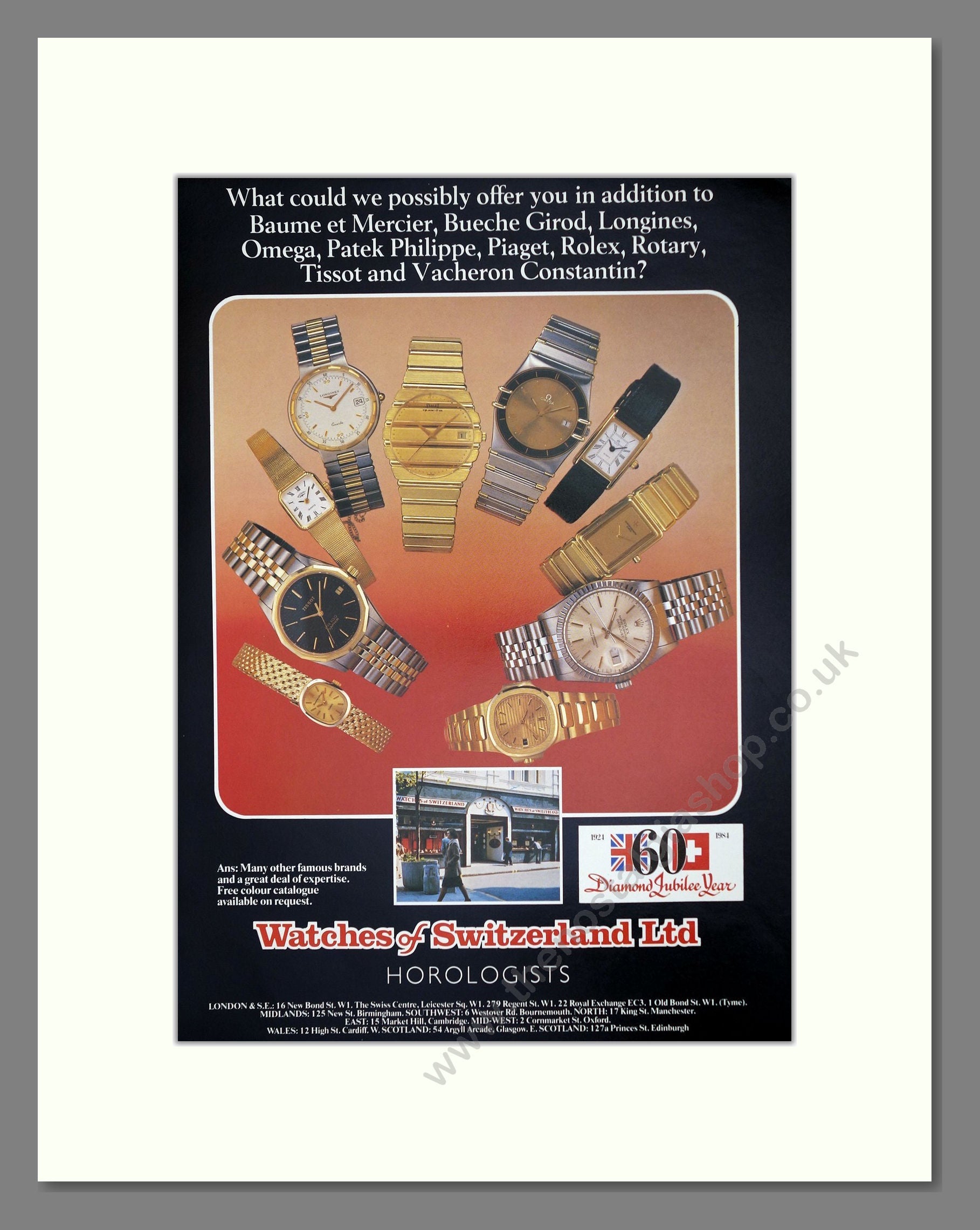 Watches Of Switzerland - Various Brands. Vintage Advert 1984 (ref AD62236)