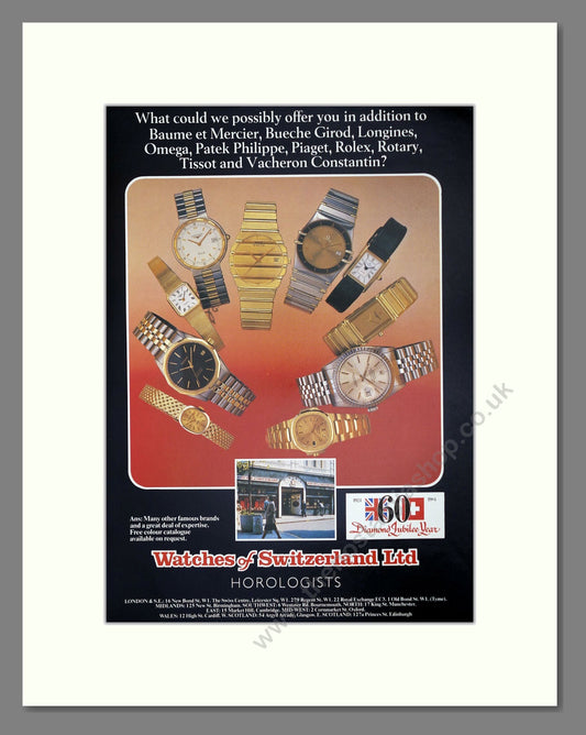 Watches Of Switzerland - Various Brands. Vintage Advert 1984 (ref AD62236)