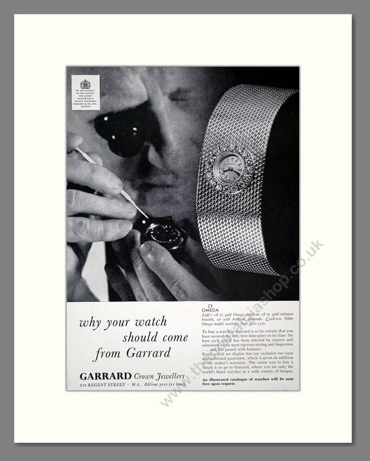 Omega - Garrards Jewellers. Vintage Advert 1961 (ref AD62271)