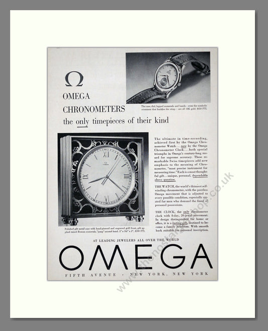 Omega - Chronometers. Vintage Advert 1949 (ref AD62274)