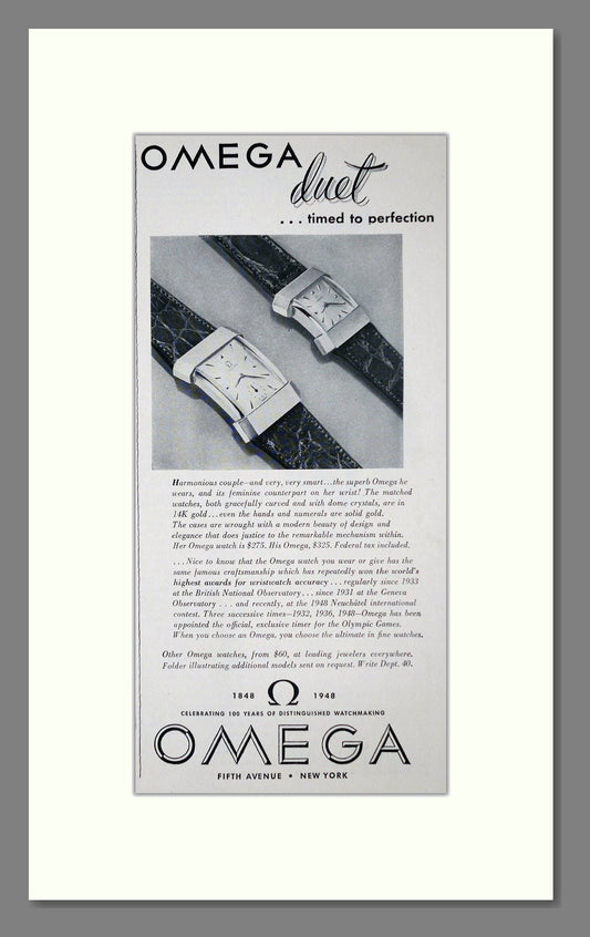 Omega - Duet. Vintage Advert 1948 (ref AD62276)