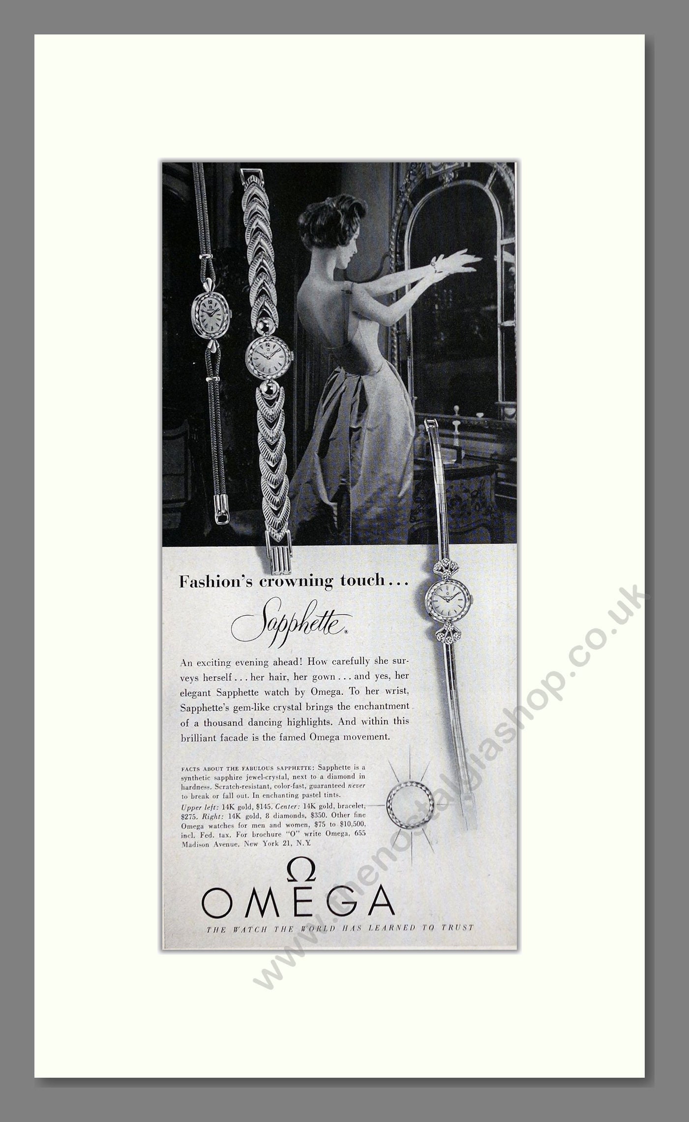 Omega - Sapphette. Vintage Advert 1957 (ref AD62277)