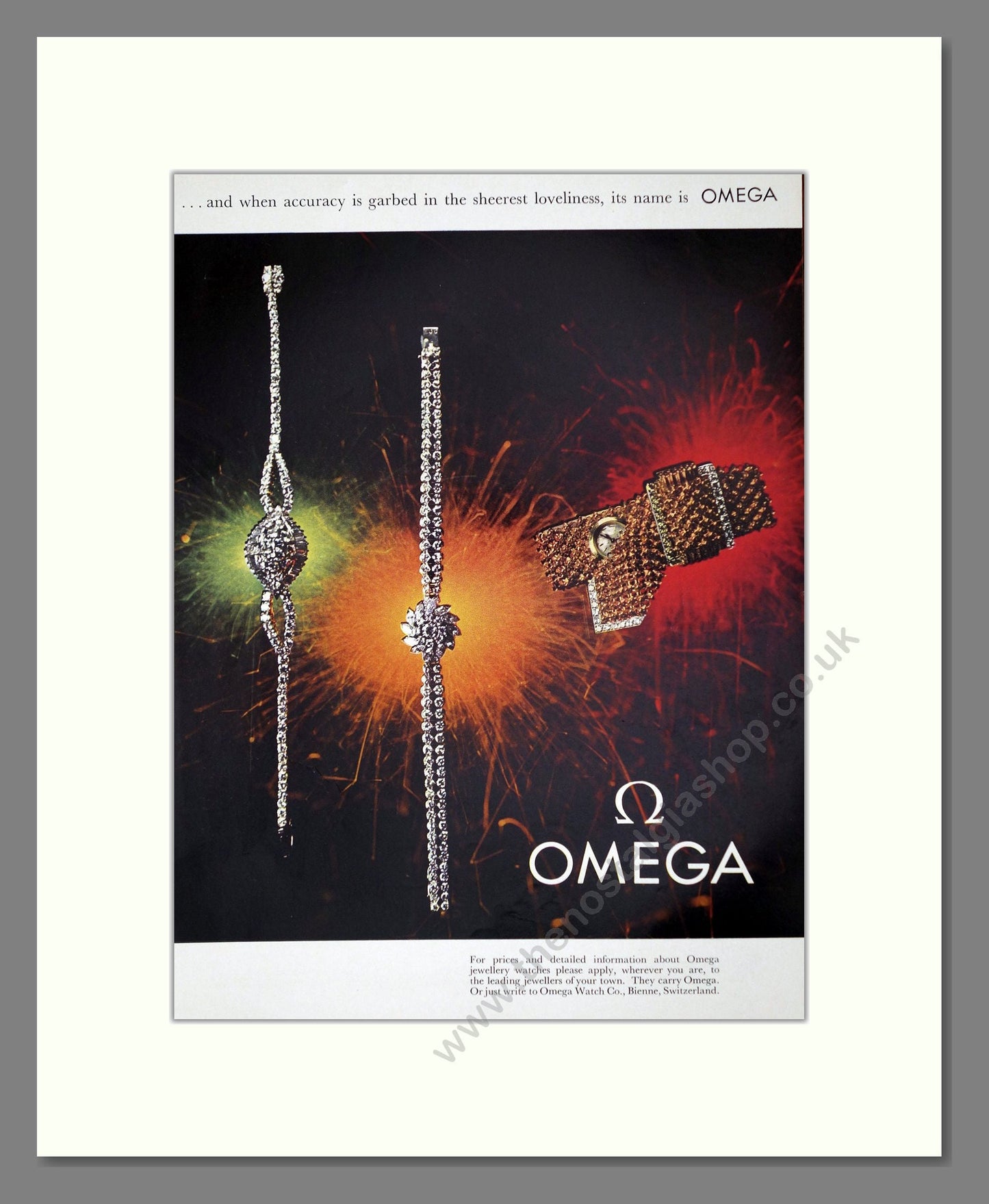 Omega - Gold and Gems Watches. Vintage Advert 1959 (ref AD62284)