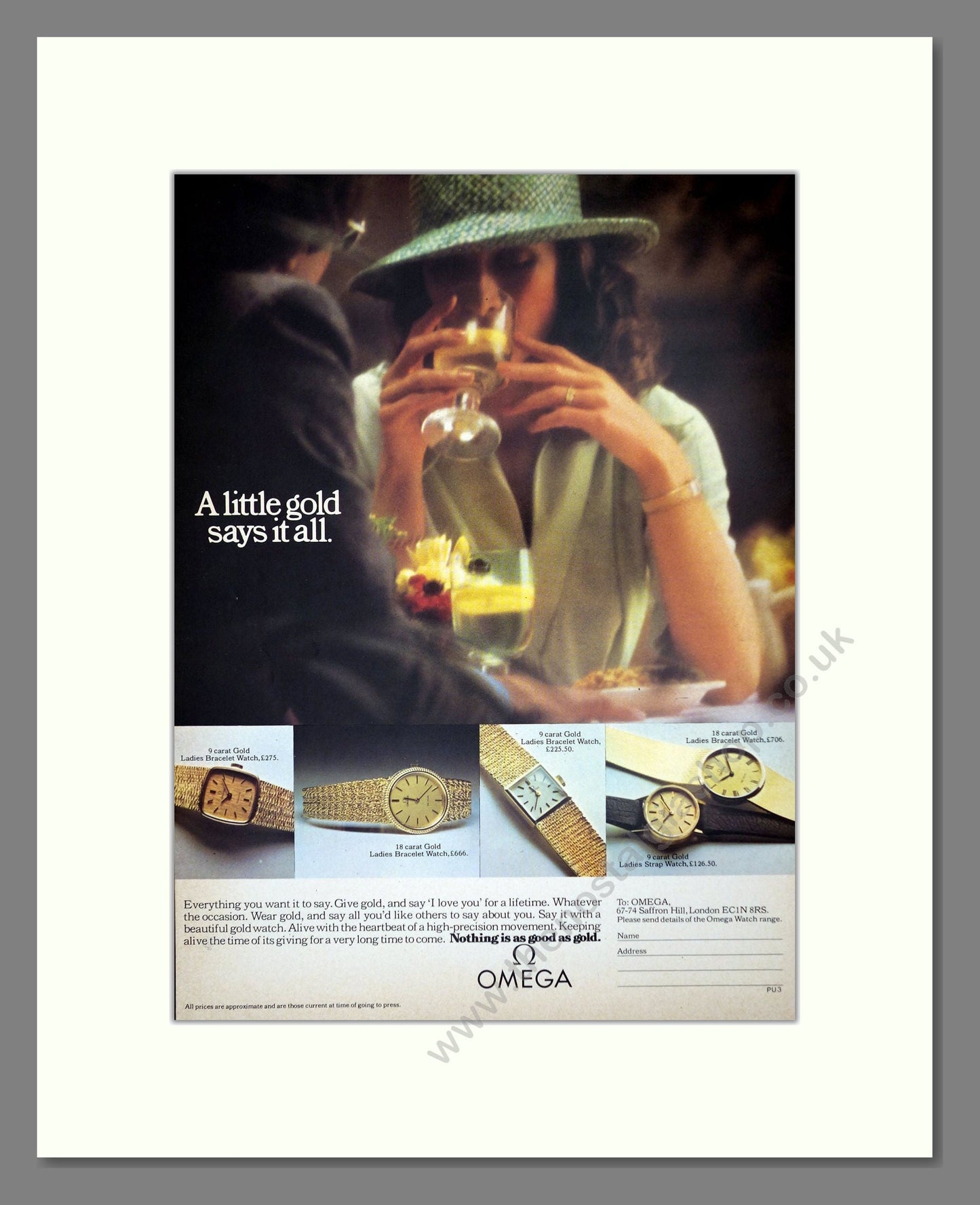 Omega - Gold Watches. Vintage Advert 1975 (ref AD62299)