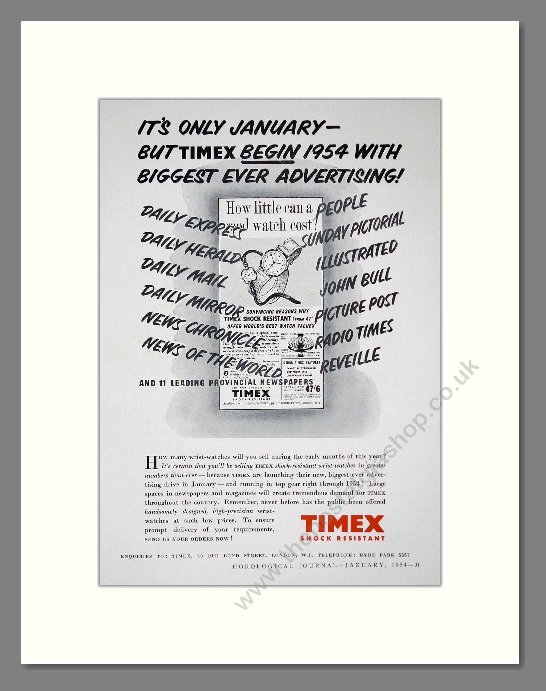 Timex - Advertising Campaign. Vintage Advert 1954 (ref AD62315)