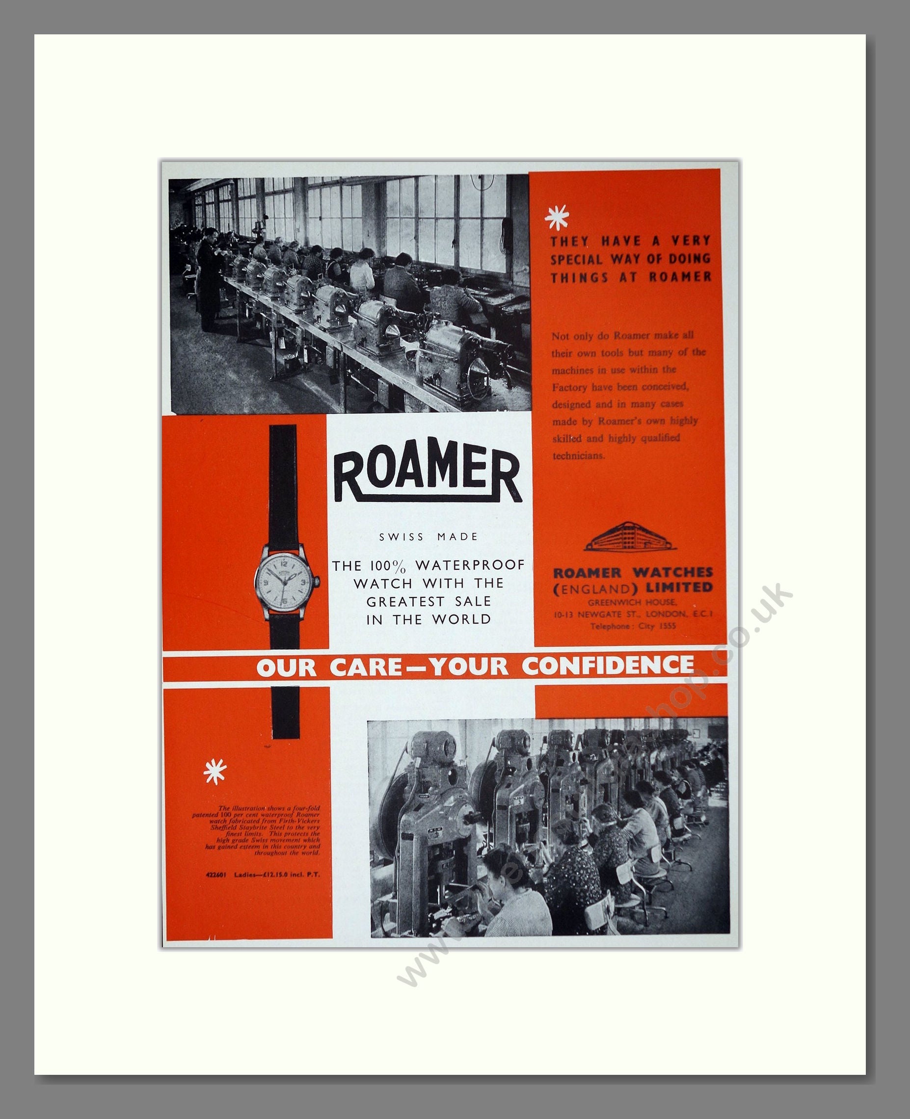 Roamer - 100% Waterproof. Vintage Advert 1961 (ref AD62355)