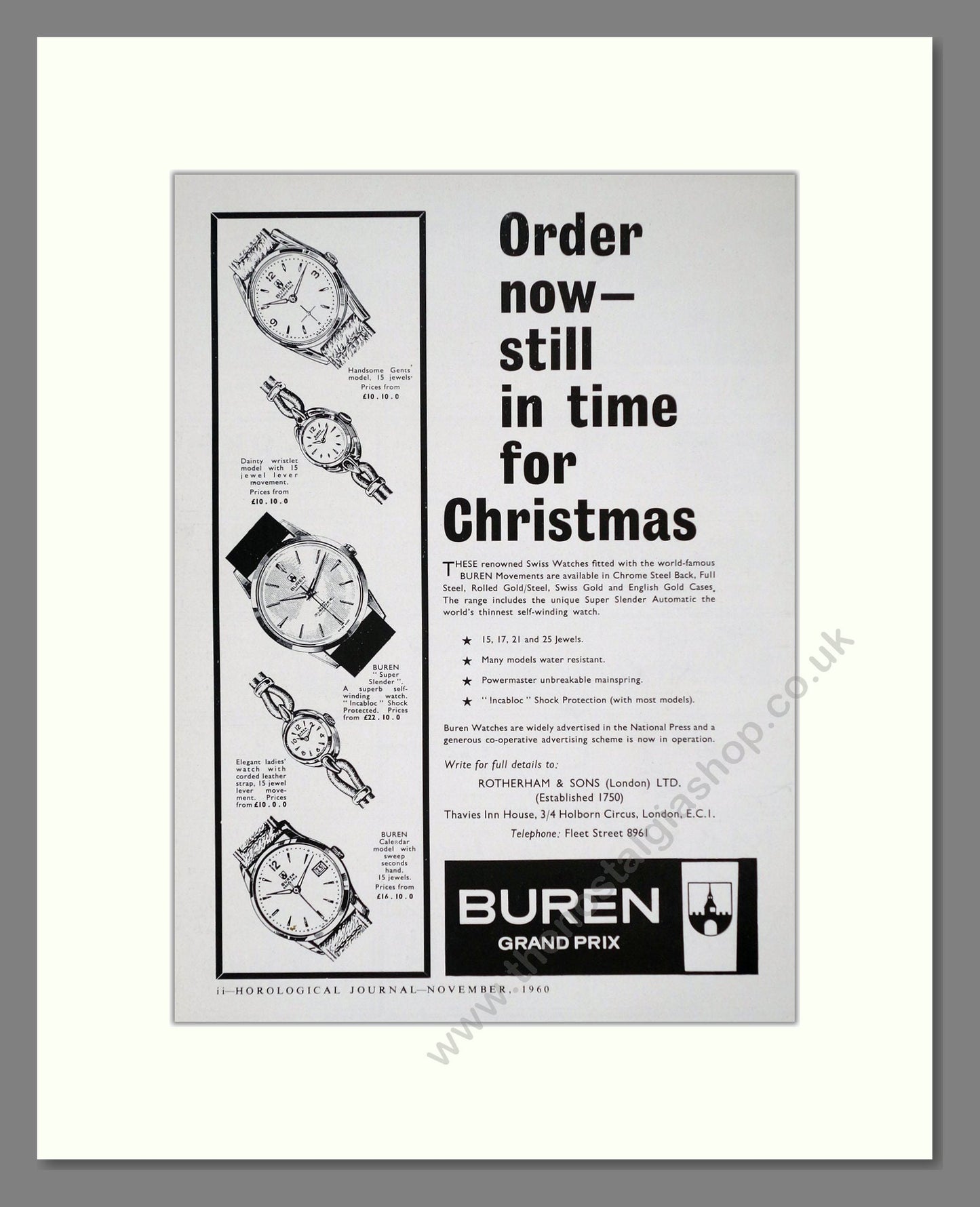 Buren - Various Watches. Vintage Advert 1960 (ref AD62361)