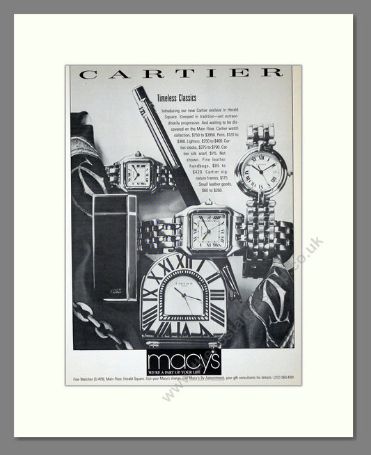 Cartier - Various Watches at Macy's. Vintage Advert 1987 (ref AD62367)