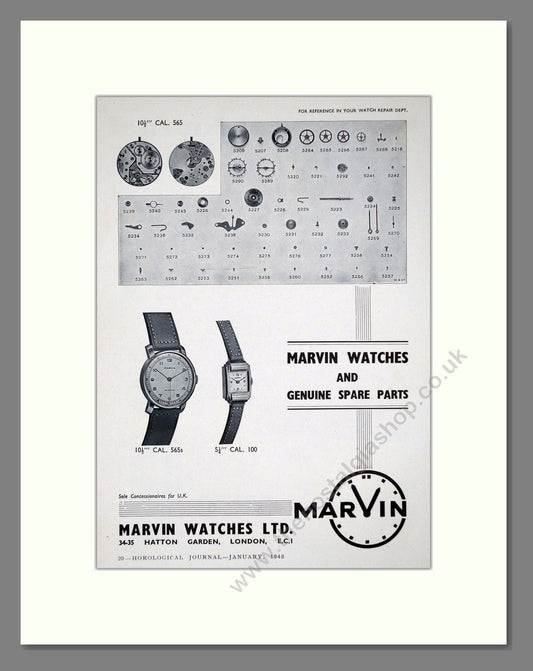 Marvin - Watches and Spares. Vintage Advert 1948 (ref AD62409)