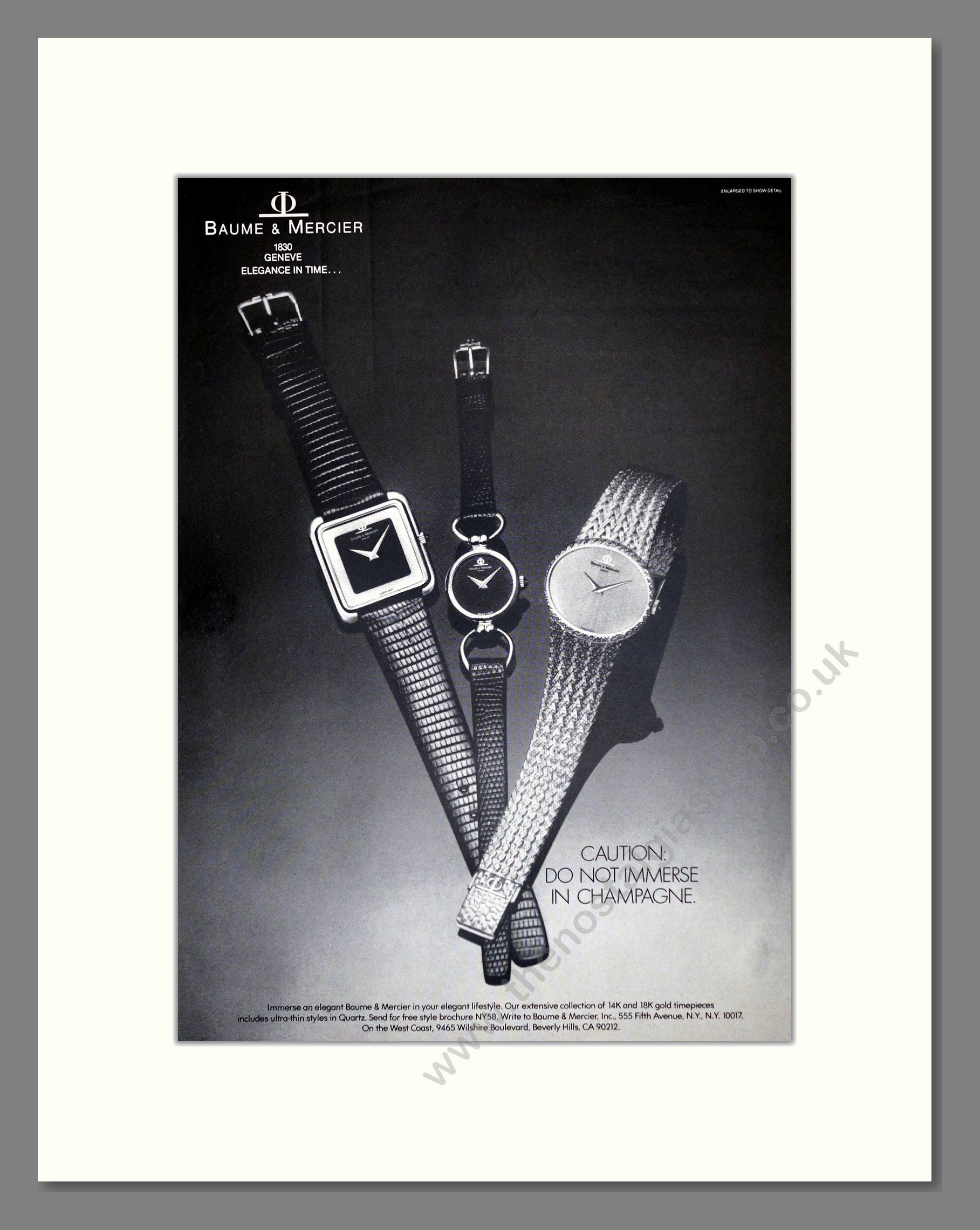 Baume And Mercier - Various Watches. Vintage Advert 1979 (ref AD62427)