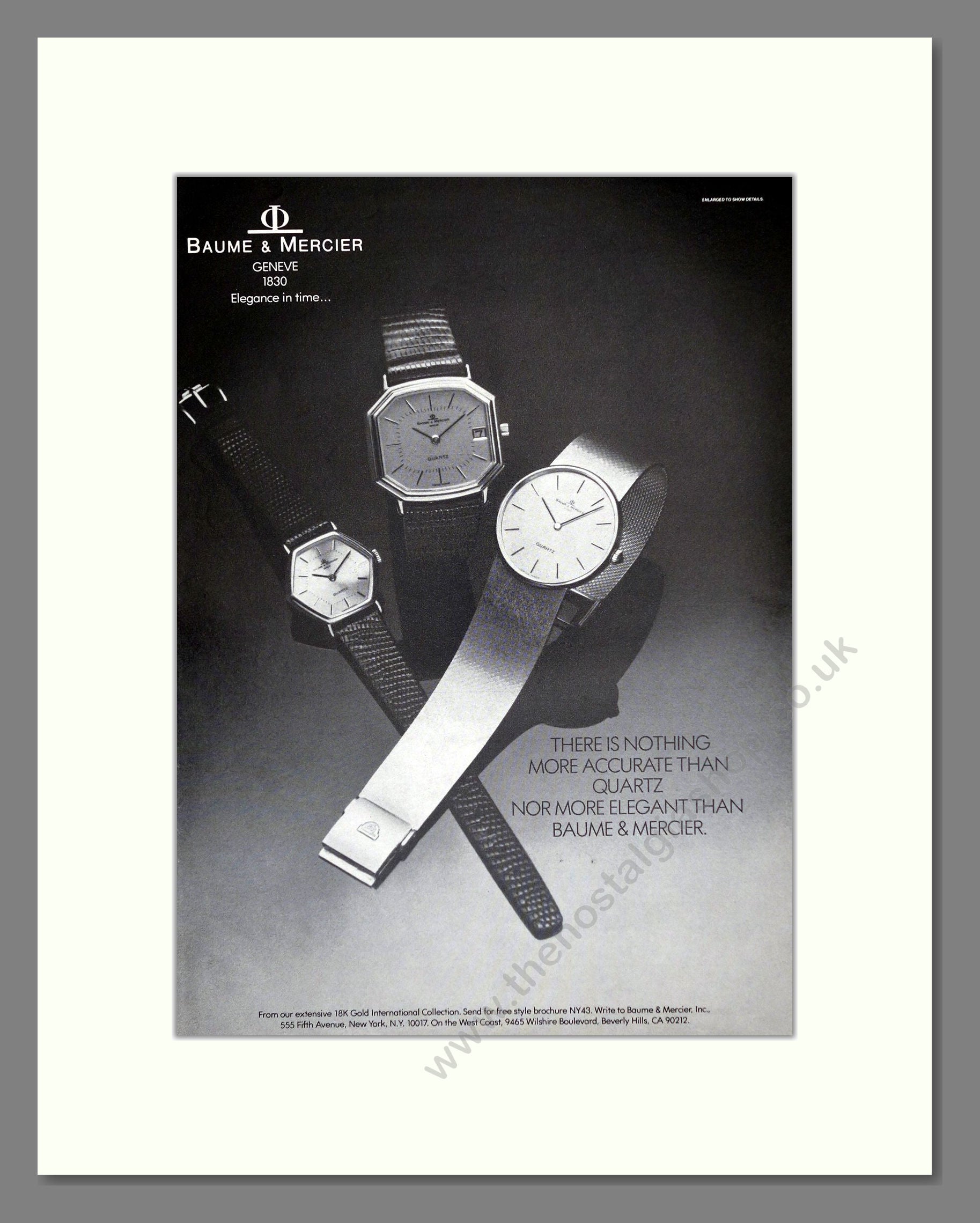 Baume And Mercier - Various Watches. Vintage Advert 1979 (ref AD62428)