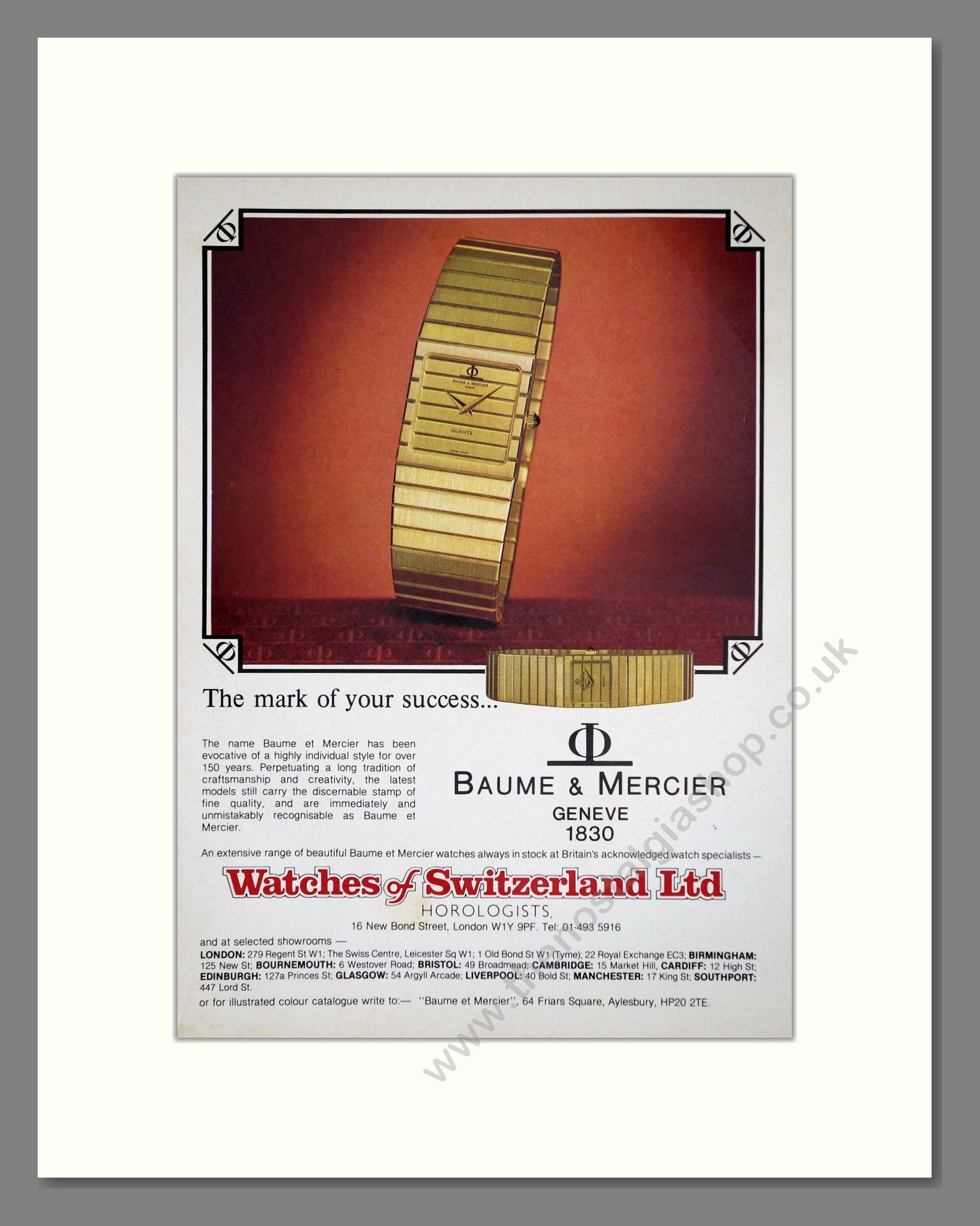 Baume And Mercier - Quartz. Vintage Advert 1982 (ref AD62432)