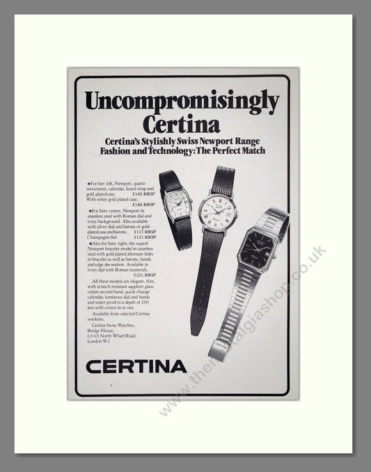 Certina - Newport. Vintage Advert 1981 (ref AD62448)