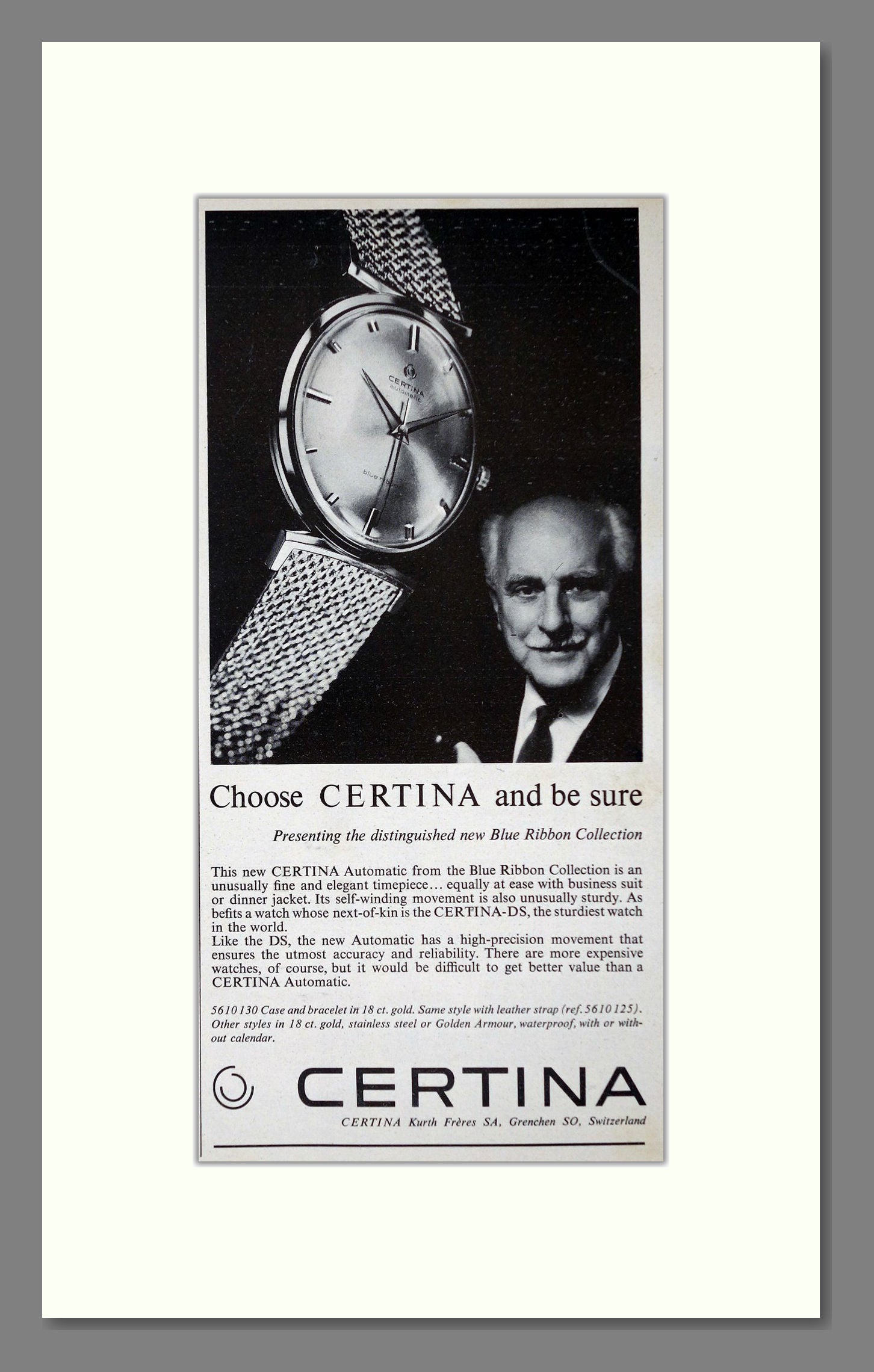 Certina - Blue Ribbon Collection. Vintage Advert 1961 (ref AD62450)