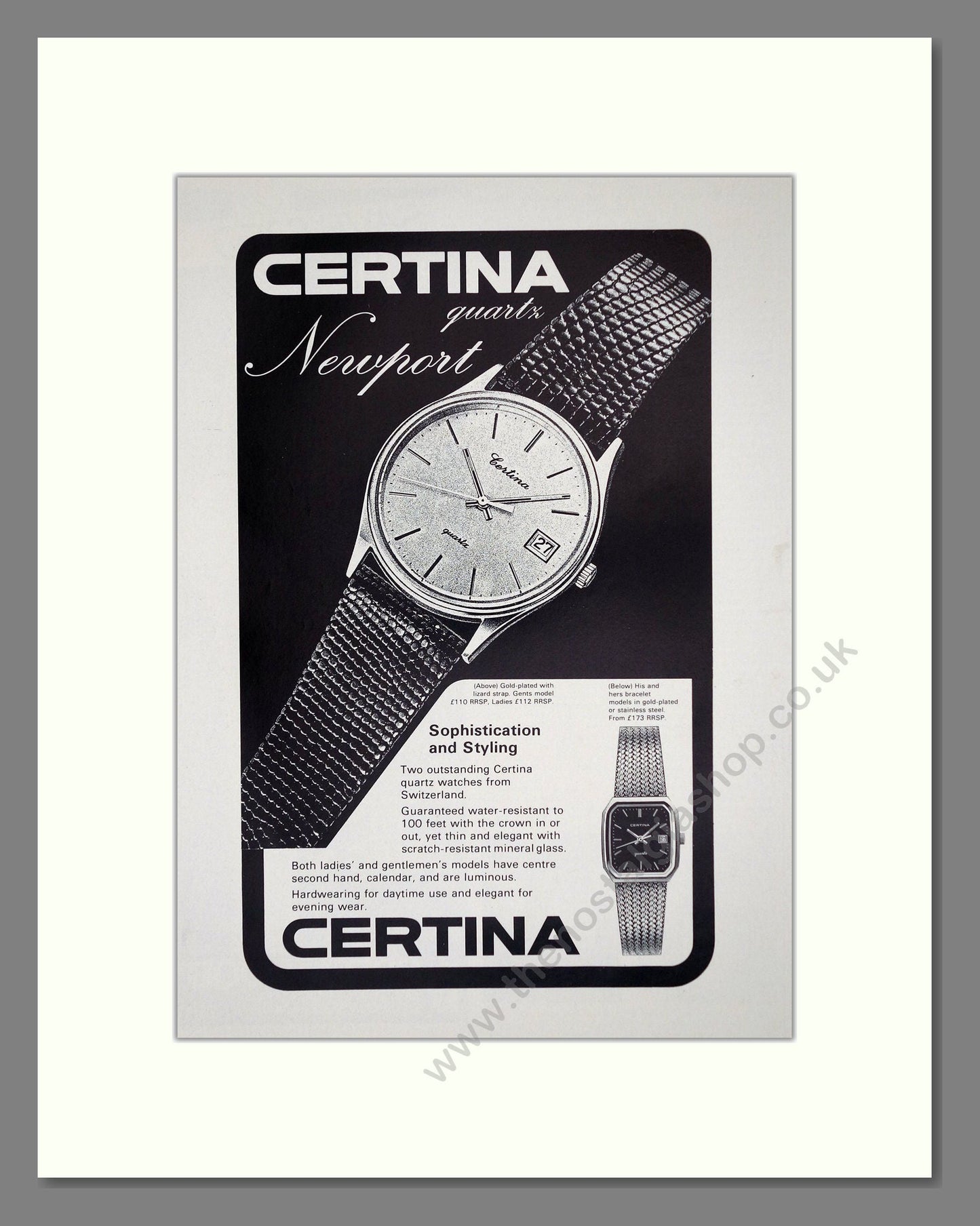 Certina - Newport. Vintage Advert 1981 (ref AD62454)