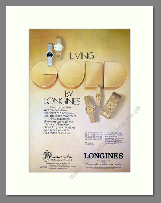 Longines - Gold Watches. Vintage Advert 1974 (ref AD62459)