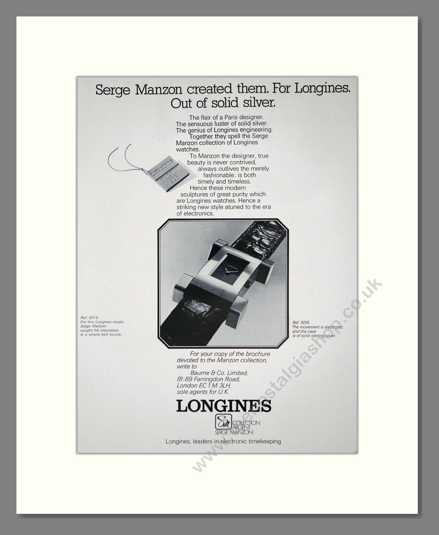 Longines - Serge Manzon. Vintage Advert 1973 (ref AD62463)