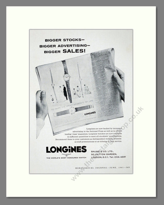 Longines - Advertising Campaign. Vintage Advert 1961 (ref AD62464)