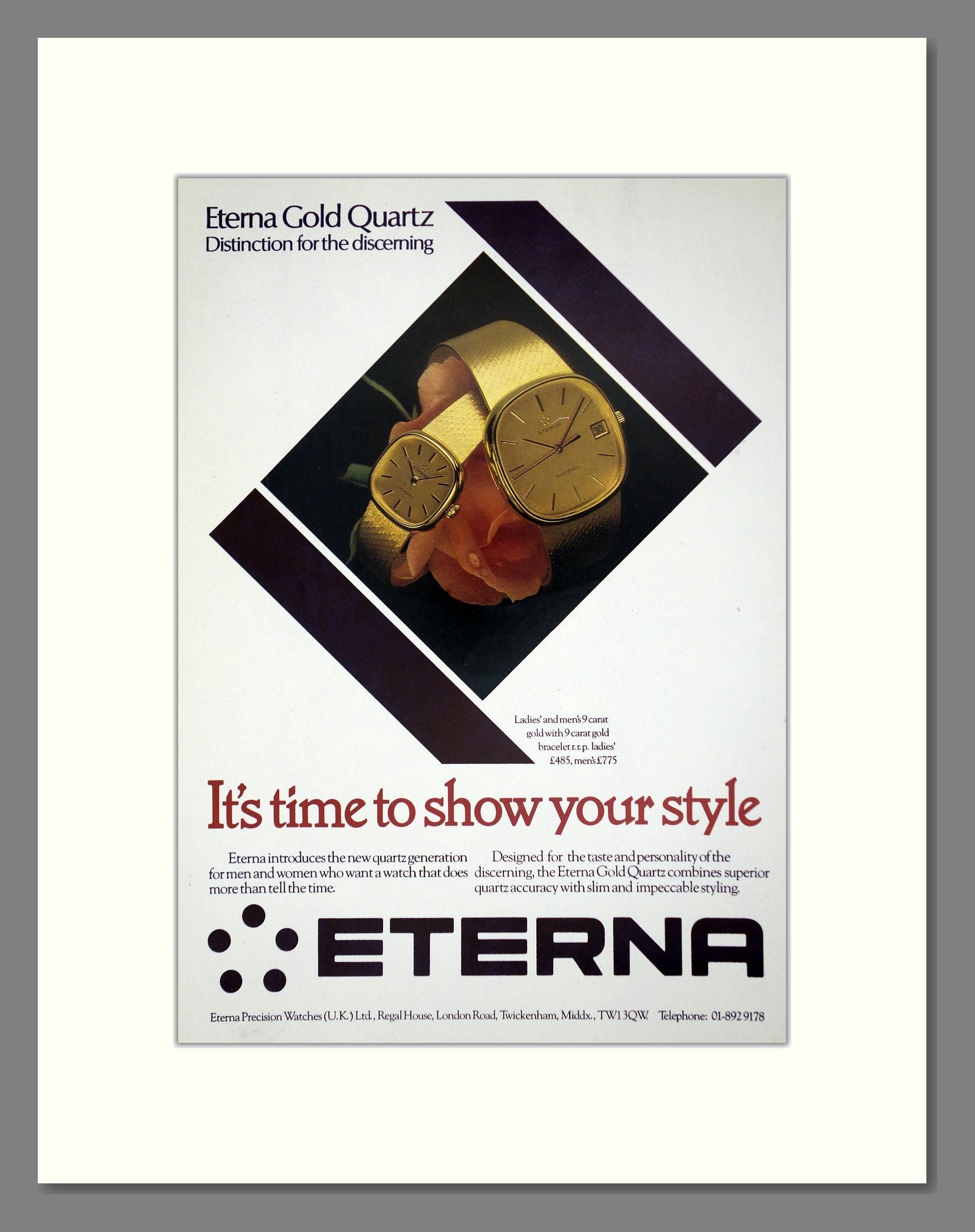 Eterna - Gold Quartz. Vintage Advert 1978 (ref AD62508)