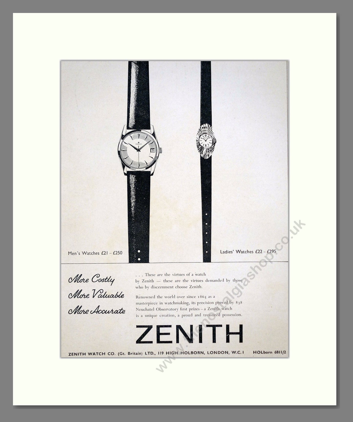 Zenith - 2 Watches. Vintage Advert 1961 (ref AD62517)