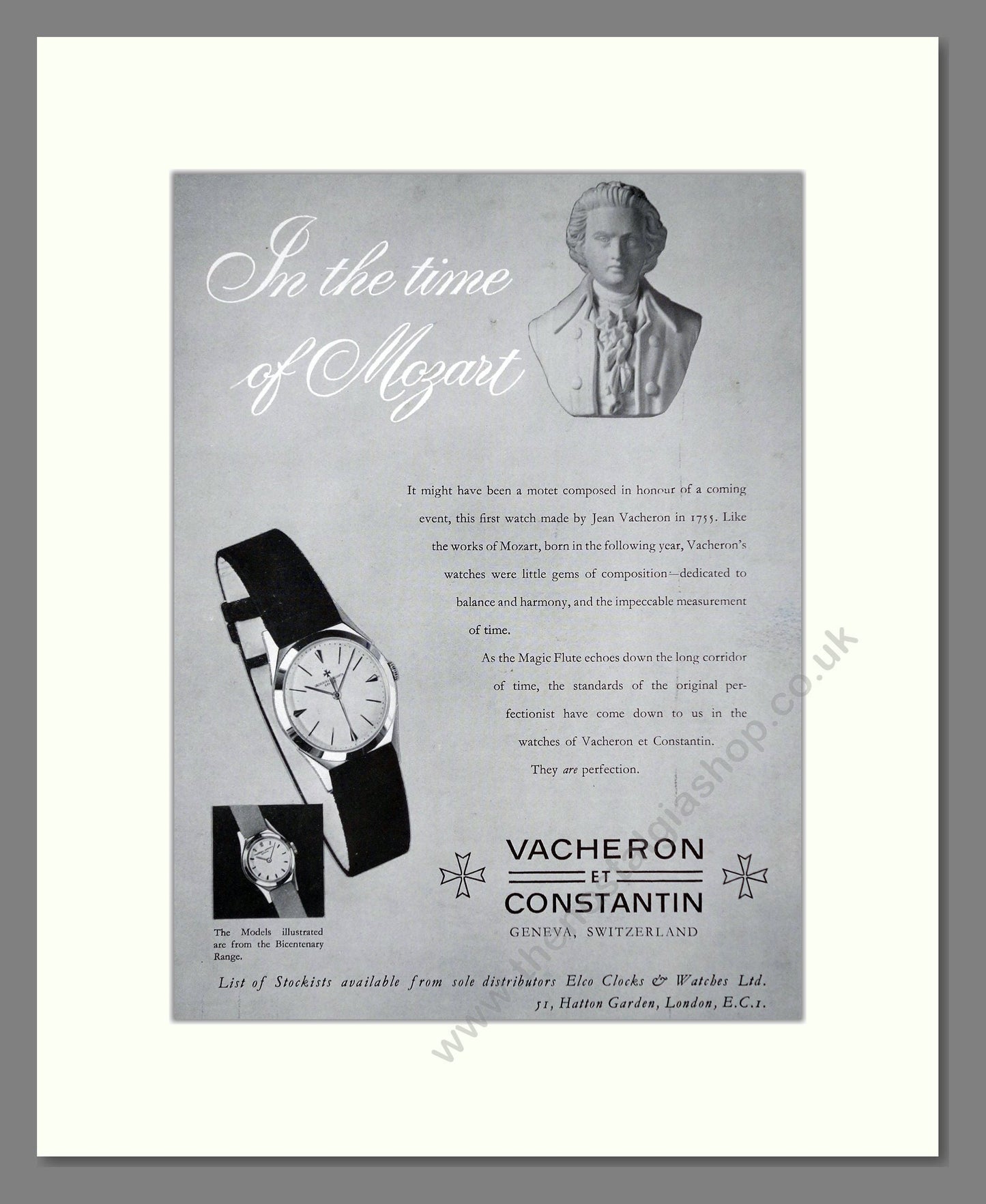 Vacheron Constantin - Bicentenary Range. Vintage Advert 1956 (ref AD62532)