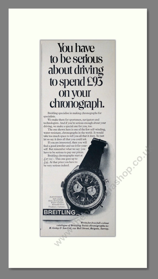 Breitling - Chronograph. Vintage Advert 1970 (ref AD62544)