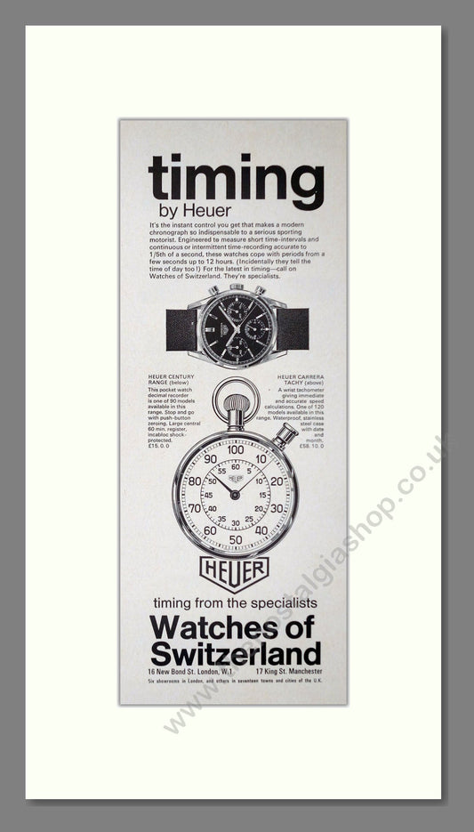 Heuer - Century Range / Carrera Tachy. Vintage Advert 1967 (ref AD62568)