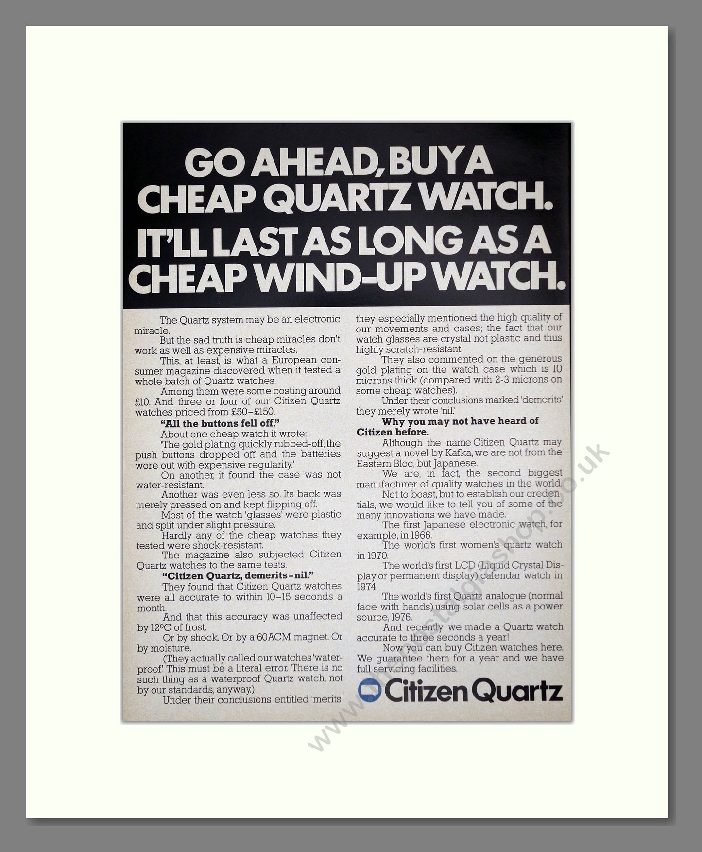 Citizen - Quartz. Vintage Advert 1977 (ref AD62584) Double Advert