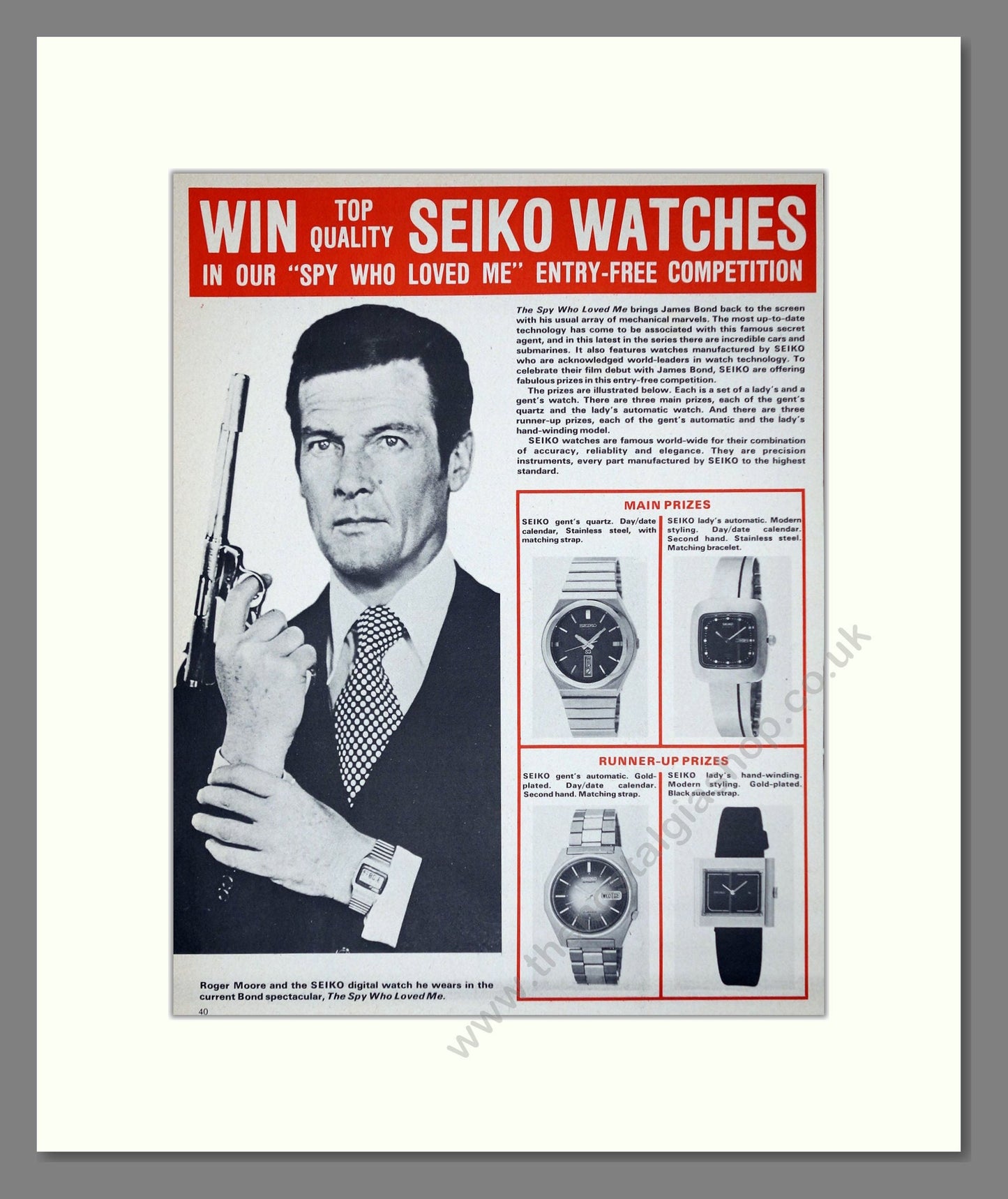 Seiko - 007 Spy Who Loved Me. Vintage Advert 1976 (ref AD62589)