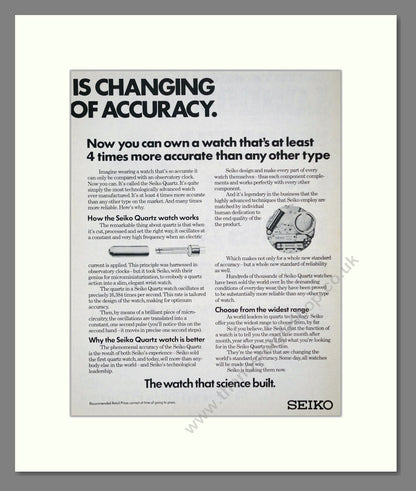 Seiko - Quartz. Vintage Advert 1974 (ref AD62591) Double Advert