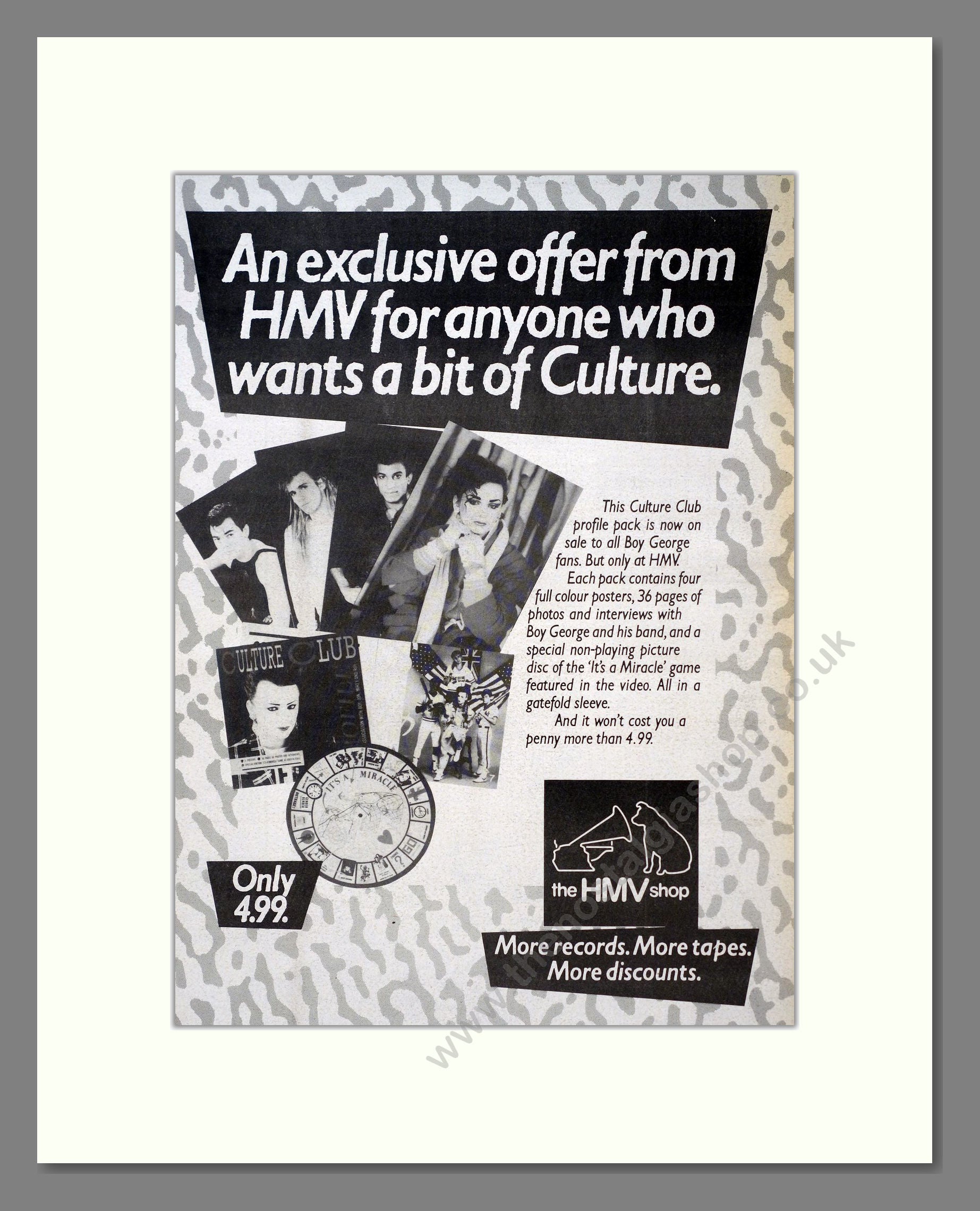 Culture Club - Profile Pack HMV. Vintage Advert 1984 (ref AD18768)