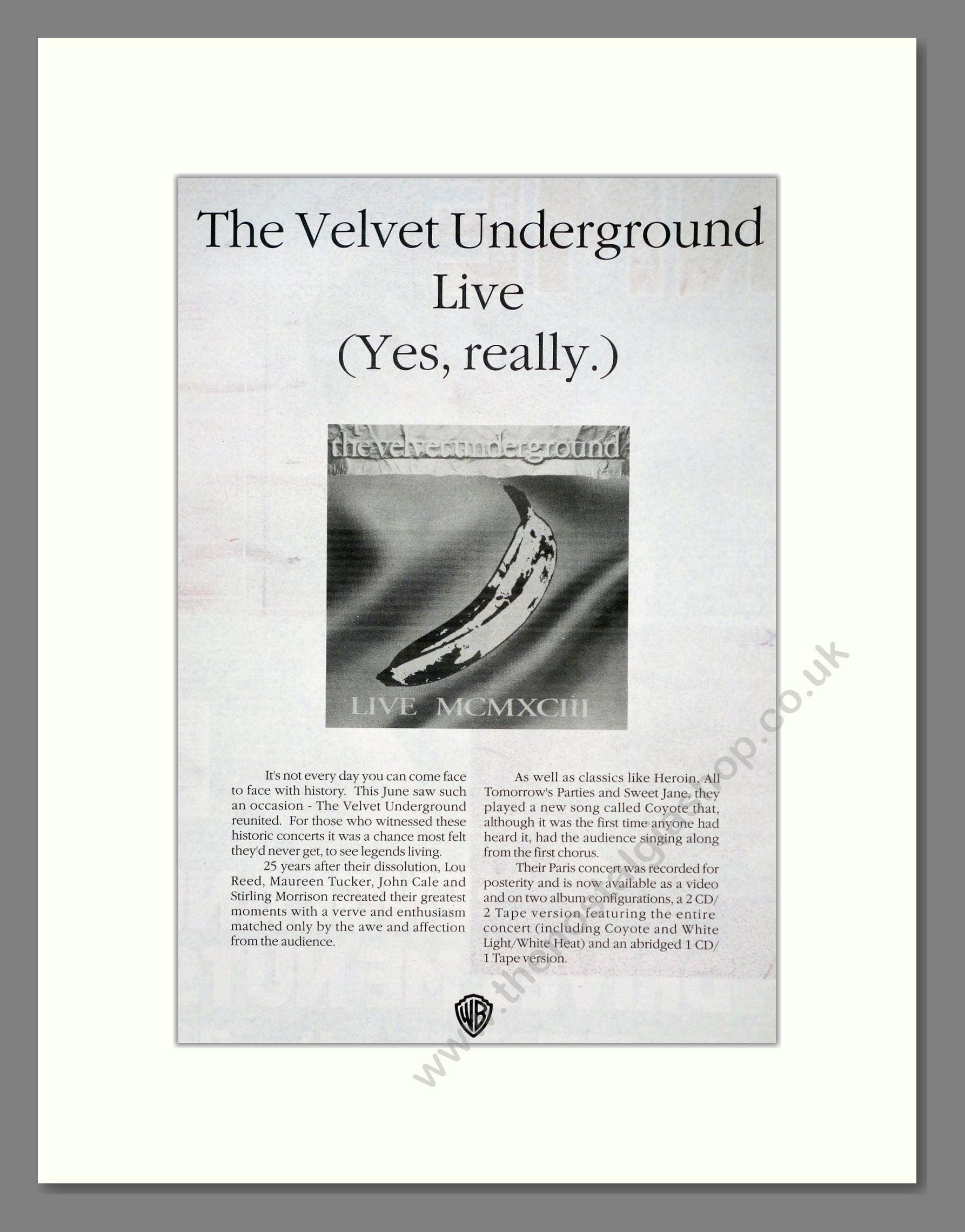 Velvet Underground (The) - Live MCMXCIII. Vintage Advert 1993 (ref AD18788)