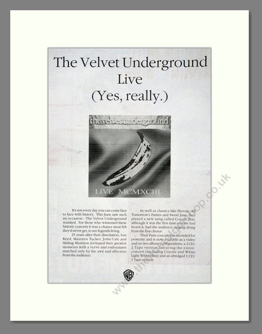 Velvet Underground (The) - Live MCMXCIII. Vintage Advert 1993 (ref AD18788)