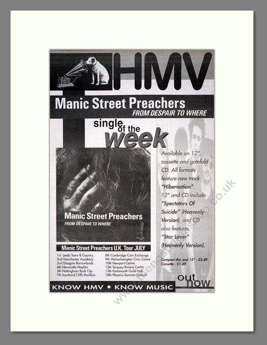 Manic Street Preachers - From Despair To Where. Vintage Advert 1993 (ref AD18794)