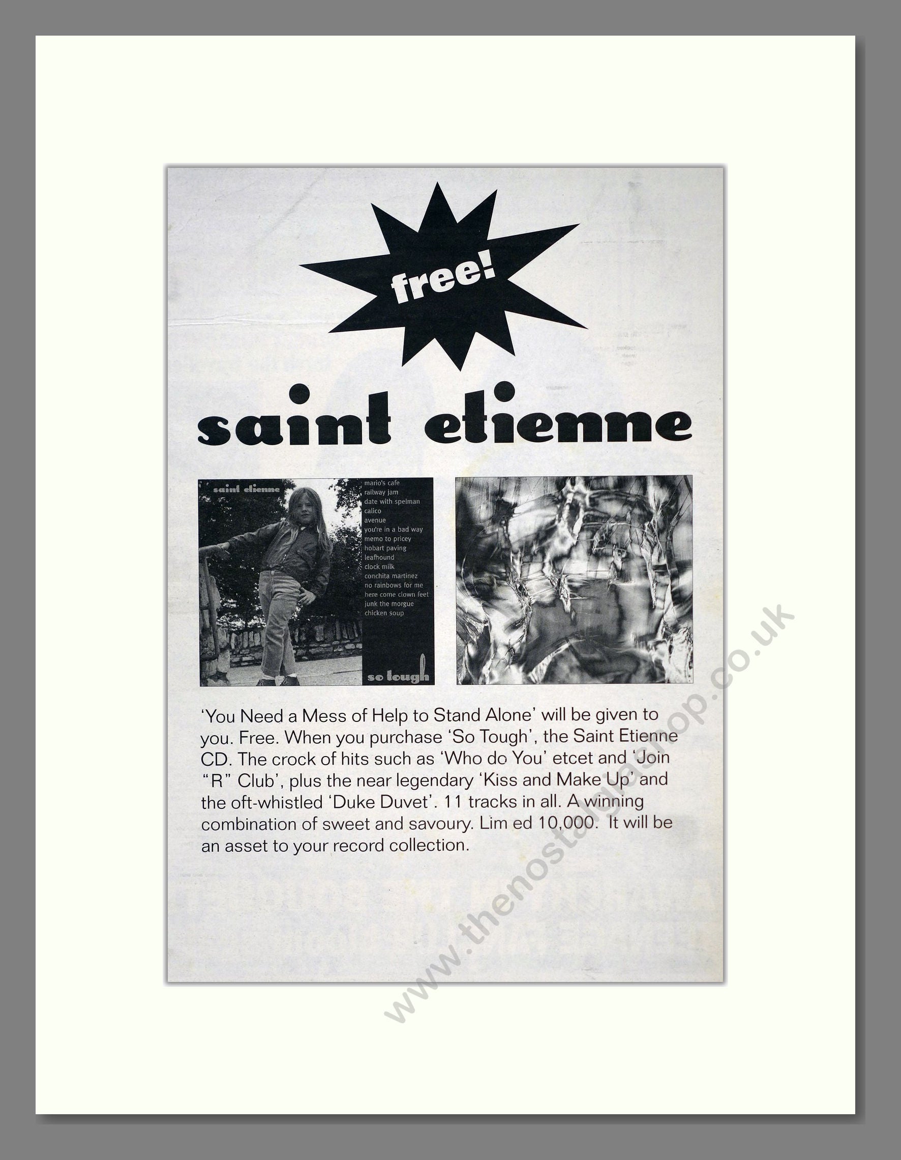 Saint Etienne - So Tough / You Need A Mess Of Help. Vintage Advert 1993 (ref AD18795)