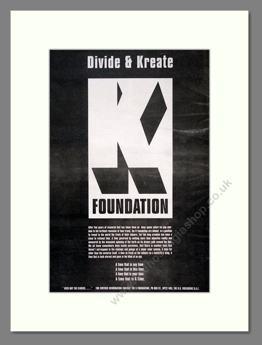 K Foundation - Divide and Kreate. Vintage Advert 1993 (ref AD18797)