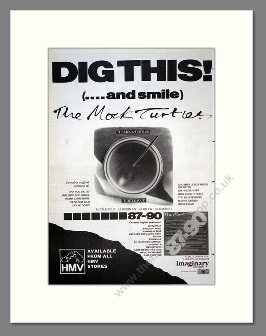 Mock Turtles (The) - Dig This (….and Smile). Vintage Advert 1991 (ref AD18809)