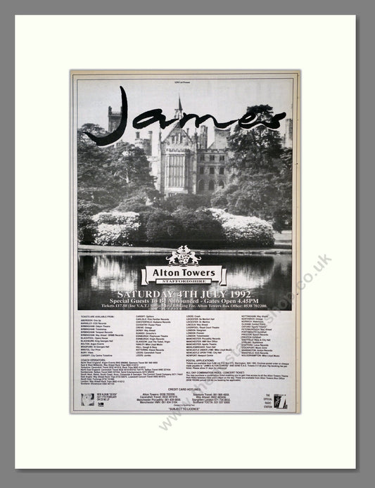 James - Live At Alton Towers 92. Vintage Advert 1992 (ref AD18825)