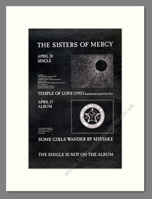 Sisters Of Mercy (The) - Temple Of Love / Some Girls Wander By Mistake. Vintage Advert 1992 (ref AD18840)