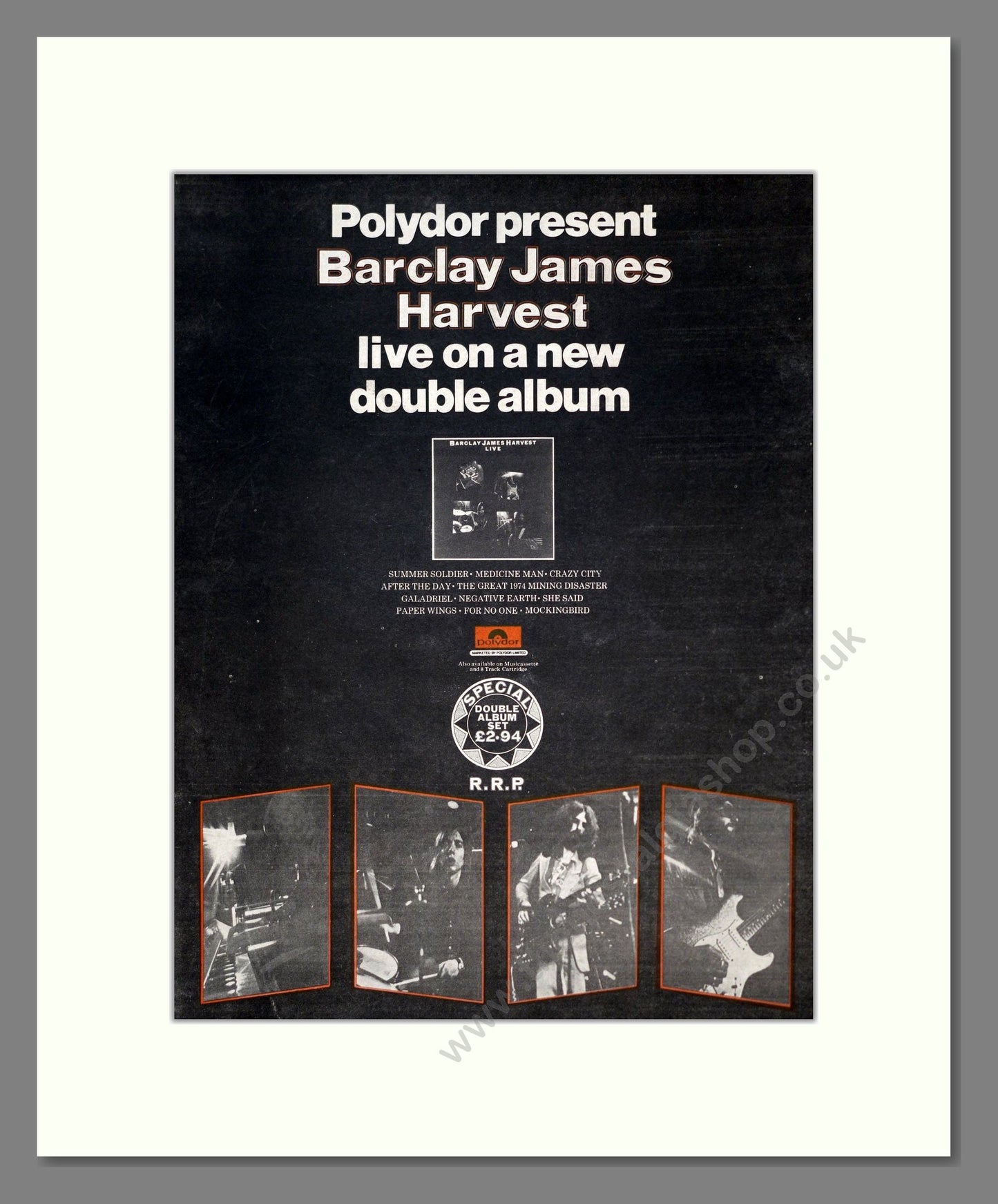 Barclay James Harvest - Live. Vintage Advert 1974 (ref AD18842)