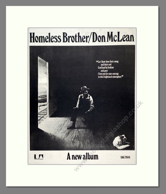 Don McLean - Homeless Brother. Vintage Advert 1974 (ref AD18849)