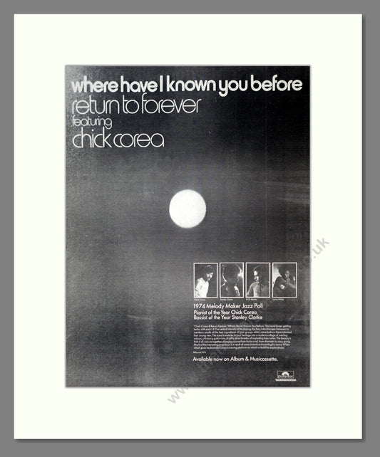 Return To Forever / Chick Corea - Where Have I Known You Before. Vintage Advert 1974 (ref AD18875)